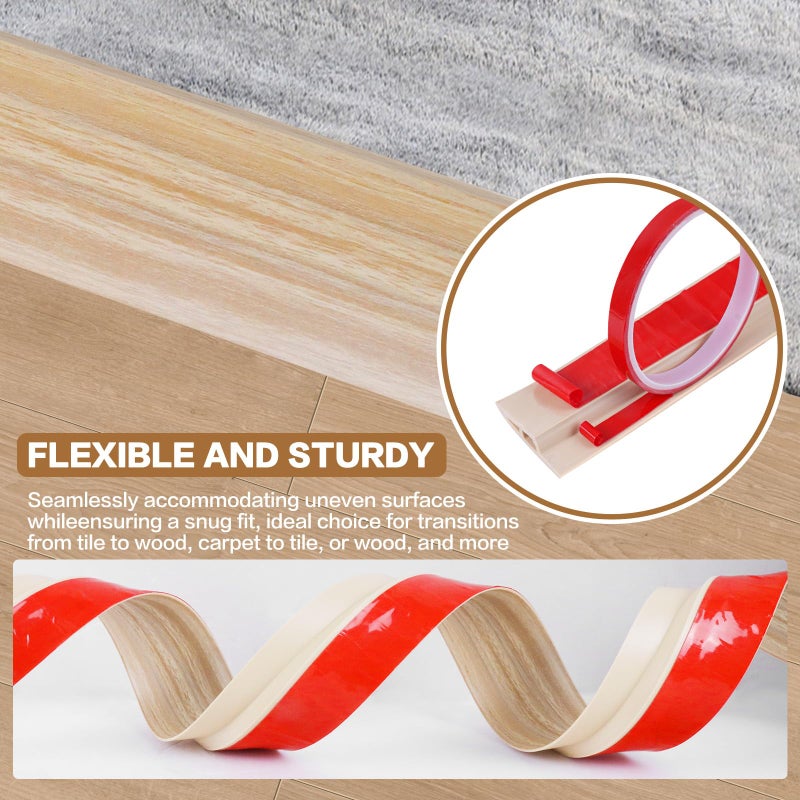 DBHXXMB-HH Floor Transition Strip Vinyl Door Threshold Ramp Self Adhesive Carpet Edging Strip Doorway Edge Trim, Overlap Edge Reducer for Laminate Carpet, Floor, Tile (Light Yellow Grain, 1/5"" to 2/5"", 10Ft) - Image 4